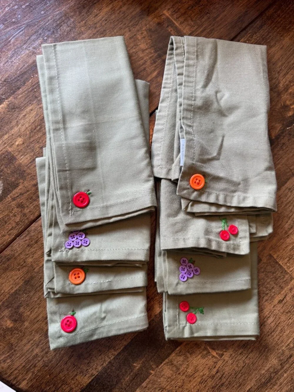 Custom Upcycled Napkin Set Fruit Button Embroidered Food Network Cloth Napkins